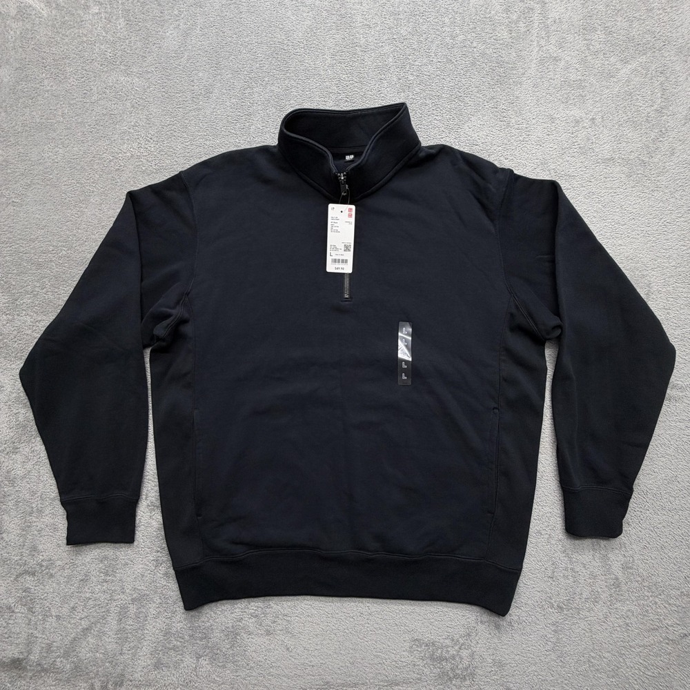 Uniqlo Sweatshirt‎ Mens L Black Half-Zip Pullover Mock Neck Fleece HT00189NX